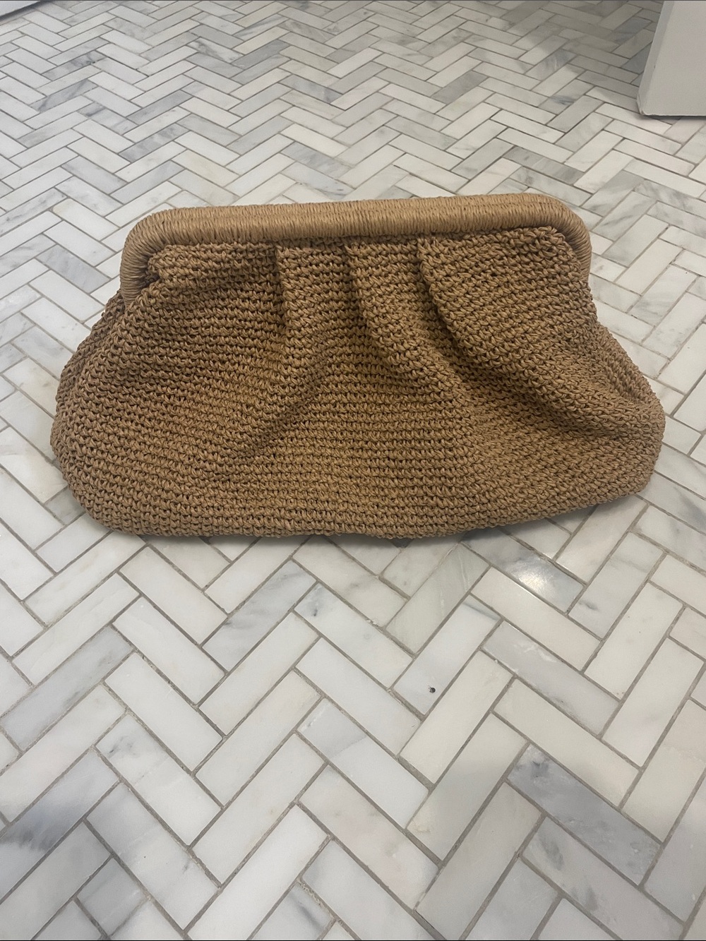 Woven Raffia Oversized Clutch Bag in Tan